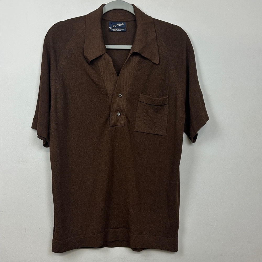 Vintage 70’s Made in USA Men’s Puritan Brown Polo Shirt Sz L